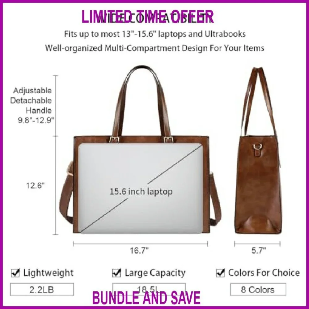 Waterproof Leather Laptop Tote Bag 15.6 Inch Large Capacity Professional Work